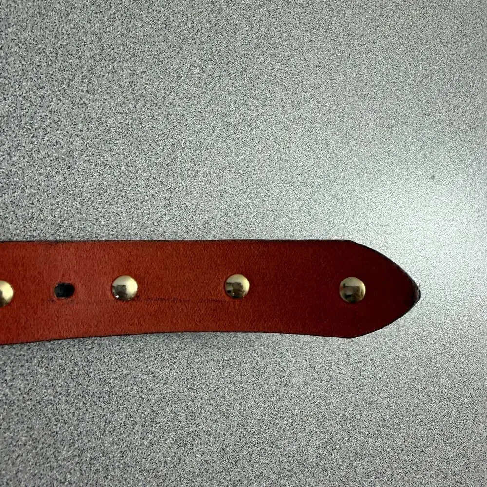 Anne Klein Lion Leather Belt Womens Red Gold Medallion 90s Metal 1" Animals - Picture 9 of 9